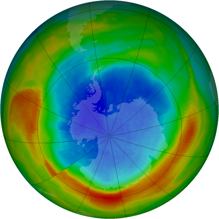 Antarctic ozone map for 25 September 1982